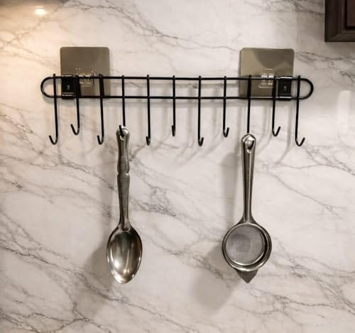 Wall Mounted Kitchen Utensil Hanger with Adhesive Hooks