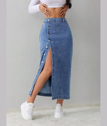 Aahwan Blue Denim Women's Straight Skirts ( Pack of 1 )