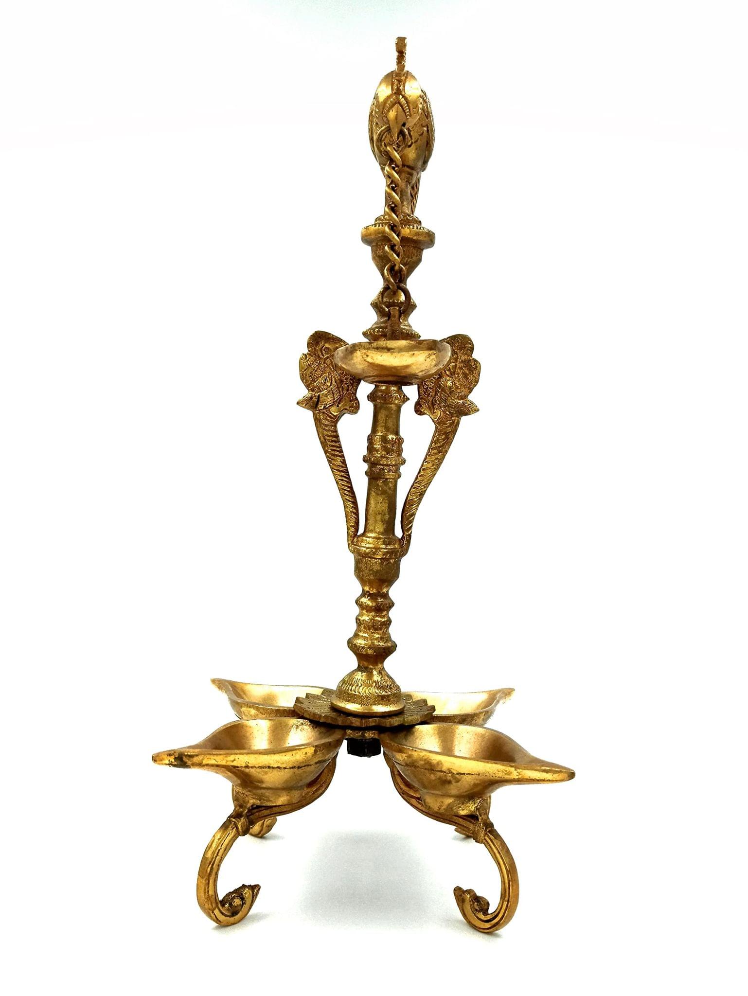 Arihant Craft� Parrot Oil Lamp Hand Craft Showpiece - 35.5 cm (Brass, Gold)