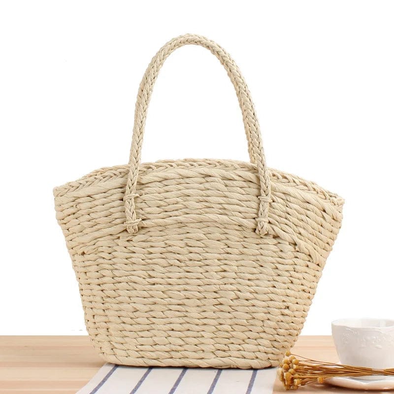 Hot Selling Solid Color Personalized Straw Shoulder Summer Beach Handbeg Women Tote Straw Bag