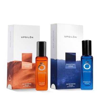 UPSILON Combo of Shooting Star & Golden Sand Eau De Parfum Premium Long Lasting Fresh & Powerful Fragrance Spray Travel Friendly Luxury Parfum Scent | Men’s Perfume | Each 20ml - Pack Of 2 UPSILON Combo of Shooting Star & Golden Sand Eau De Parfum Premium Long Lasting Fresh & Powerful Fragrance Spray Travel Friendly Luxury Parfum Scent | Men’s Perfume | Each 20ml - Pack Of 2
