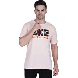 Life Dream Mens Peach Solid Cotton Blend Round Neck T-Shirt