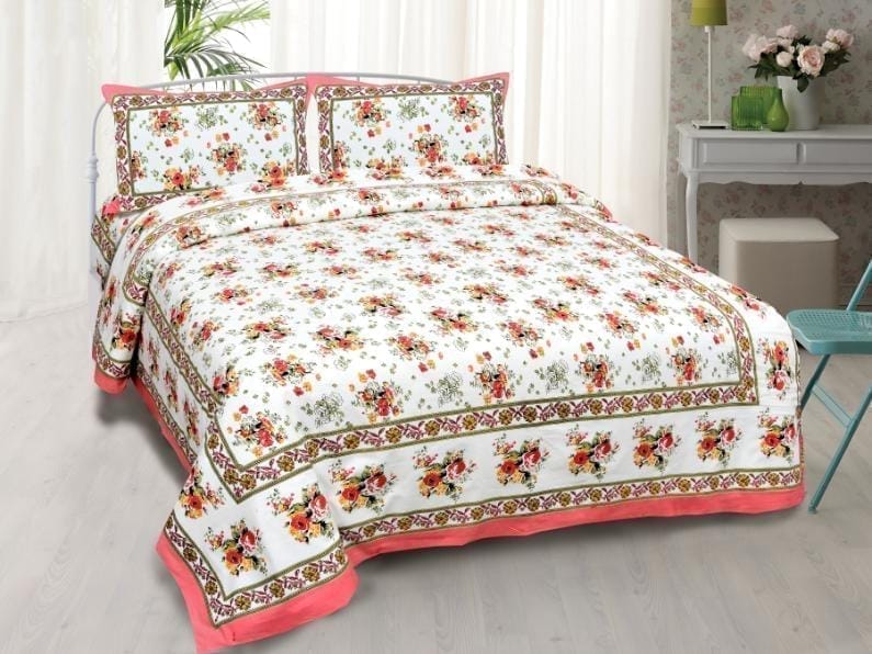 3001-Hometrade India-Standard King Size (90*108 Inches) Double Bedsheet With 2 Pillow Cover-RJ-14-Jaipur lining-3552