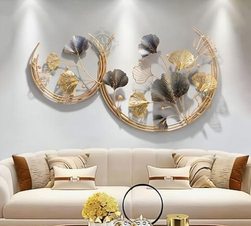 Metal Wall Decor Wall Art Sculpture Handcrafted Moon Cut Rings Flower Wall Art For Living Room (Size 45X24 Inch)