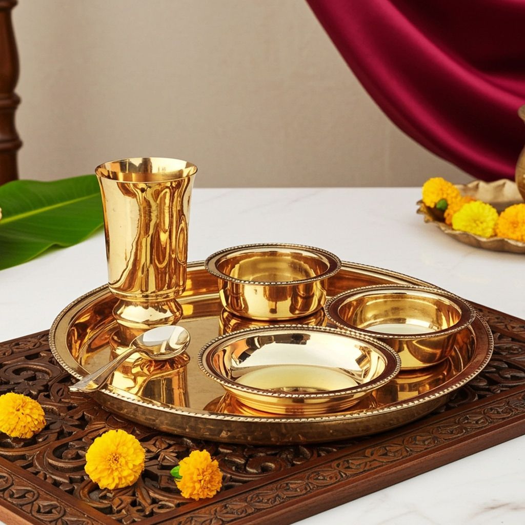 Pure Brass Thali Set 6 Pcs. (BCMAS108 B)