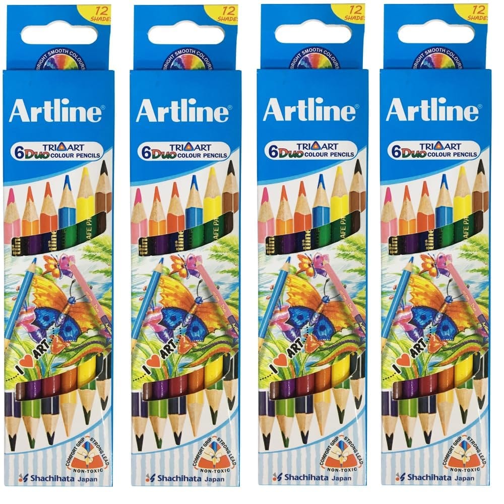 Artline Triart Duo Art Pencils Set Of 6 In Quantity 4 | Child Safe Pencil