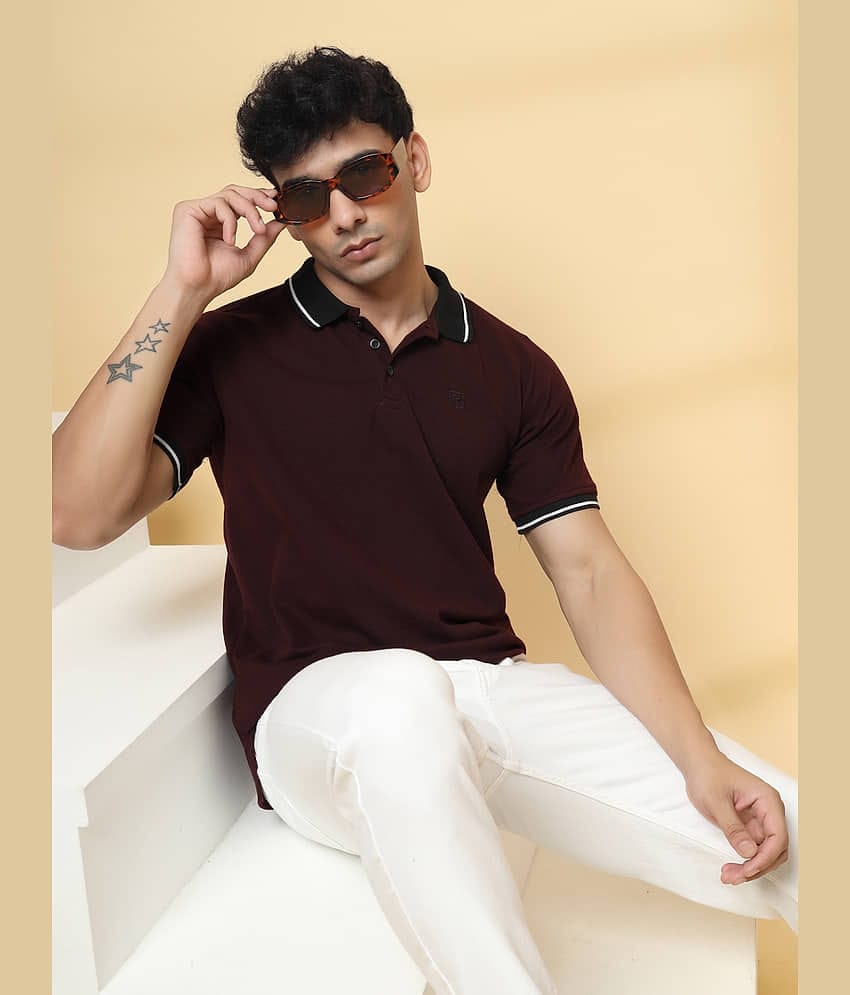 Rigo Men Cotton Blend Regular Fit Solid T-Shirt ( Brown )