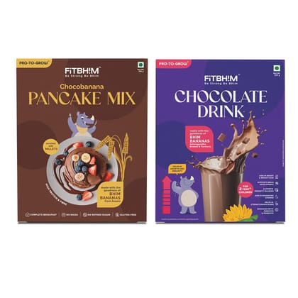 ProToGrow Fitbhim chocobanana Combo: Pancake Mix & Chocolate Drink for Growth & Energy - 250g & 300g ProToGrow Fitbhim chocobanana Combo: Pancake Mix & Chocolate Drink for Growth & Energy - 250g & 300g
