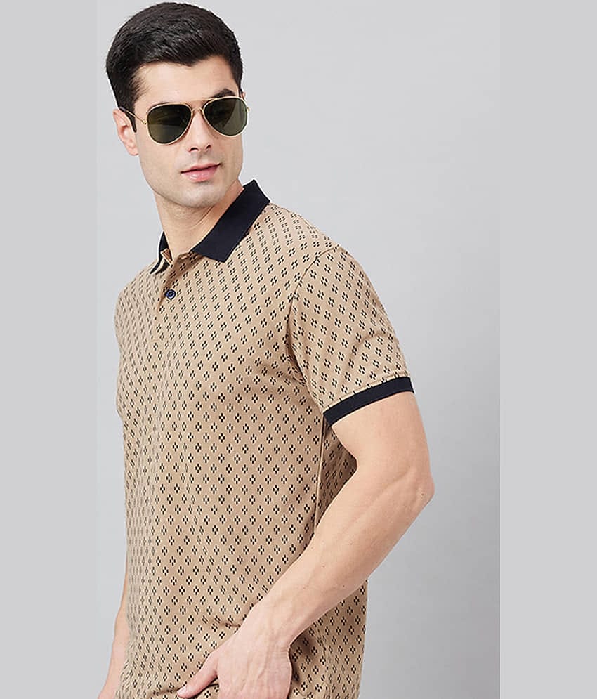 98 Degree North Pack of 1 Cotton Blend Regular Fit Printed Half Sleeves Men's Polo T Shirt ( Beige )