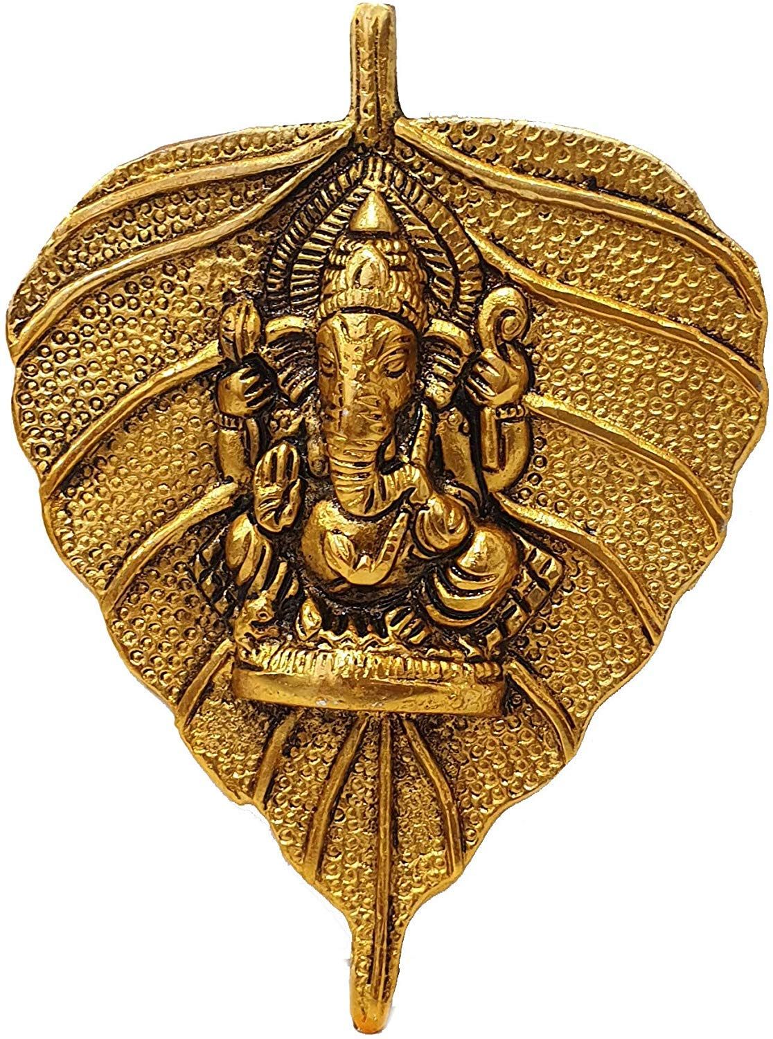 Nawani Metal Ganesha On Leaf Wall Hanging Home Decor, Size- 14/10 cm