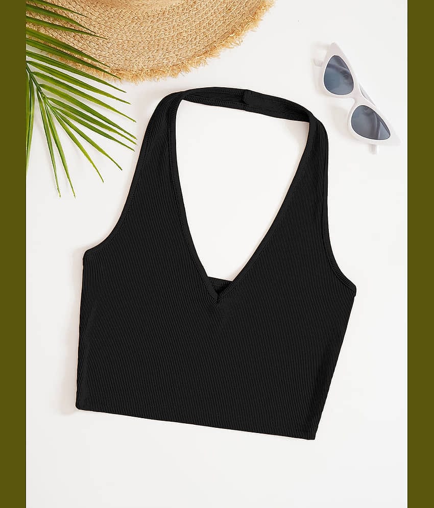 Aahwan Women's Polyester Crop Top ( Black )