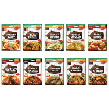 Nimkish Curry & Gravy Ready-to-Cook Spice Combo Pack of 10 | Instant Masala Premix for Indian Sabzi & Curry Dishes | Value Pack