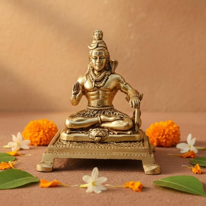 Sukh Sehaj Brass Lord Shiva Murti & Murti Chowki Worship Combo Set: Dhyan
