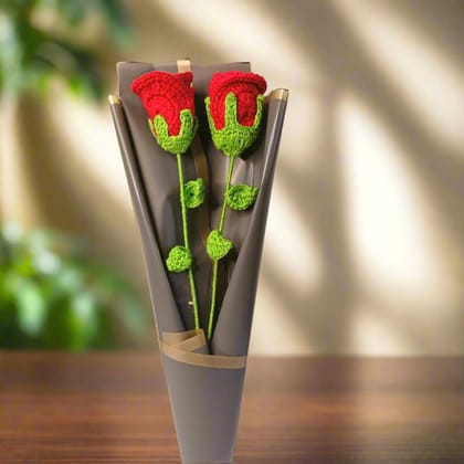 Handmade Crochet Flowers Completed Hand Woven Rose, Knitted, Bouquet Packing for Table Decoration, Home Decoration, Gifting Pack of 2 Handmade Crochet Flowers Completed Hand Woven Rose, Knitted, Bouquet Packing for Table Decoration, Home Decoration, Gifting Pack of 2