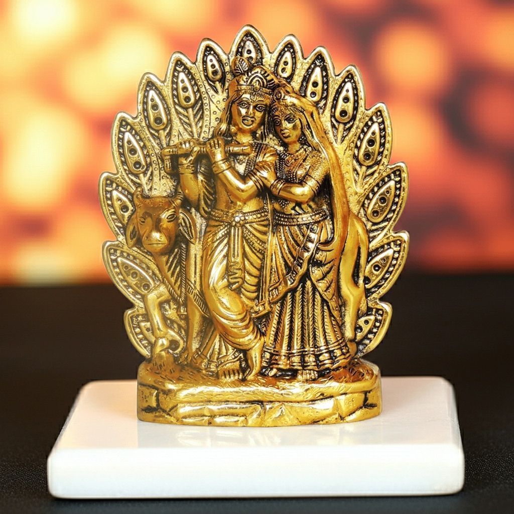 Aluminium Wall Hanging Radha Krishna Idol ? Home Decor Showpiece, Height : 9 Inch (ASMAS451 G)