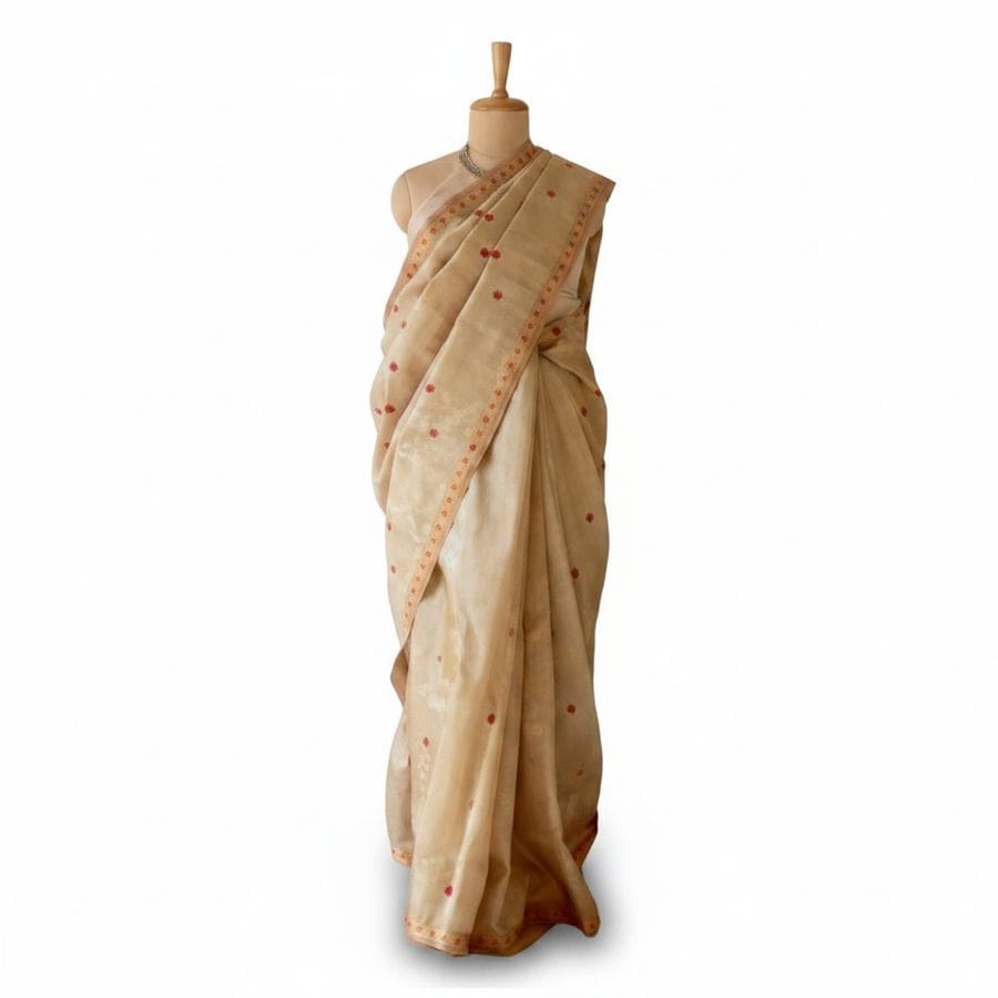 Beige Handwoven Floral Saree