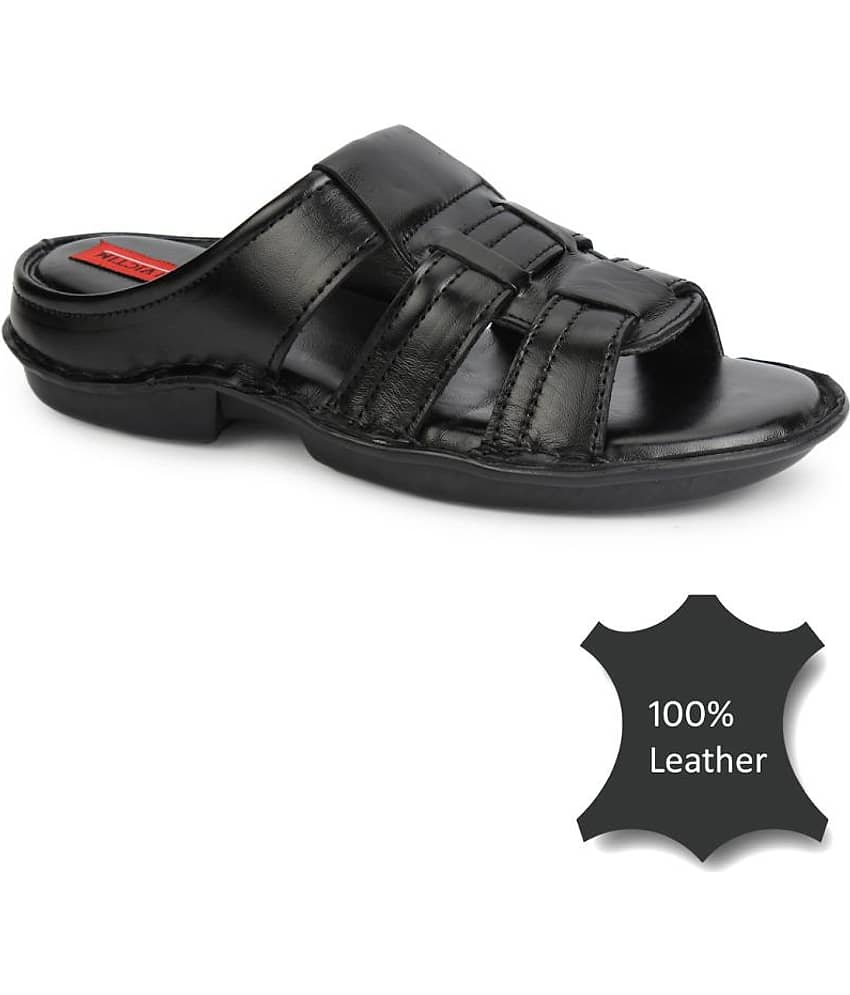 Fashion Victim Black Faux Leather Slippers