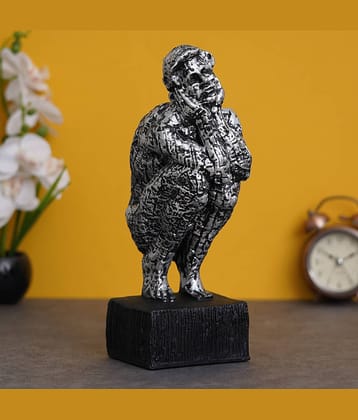eCraftIndia Silver-Toned Textured Man Sitting & Thinking Human Figurine Showpieces