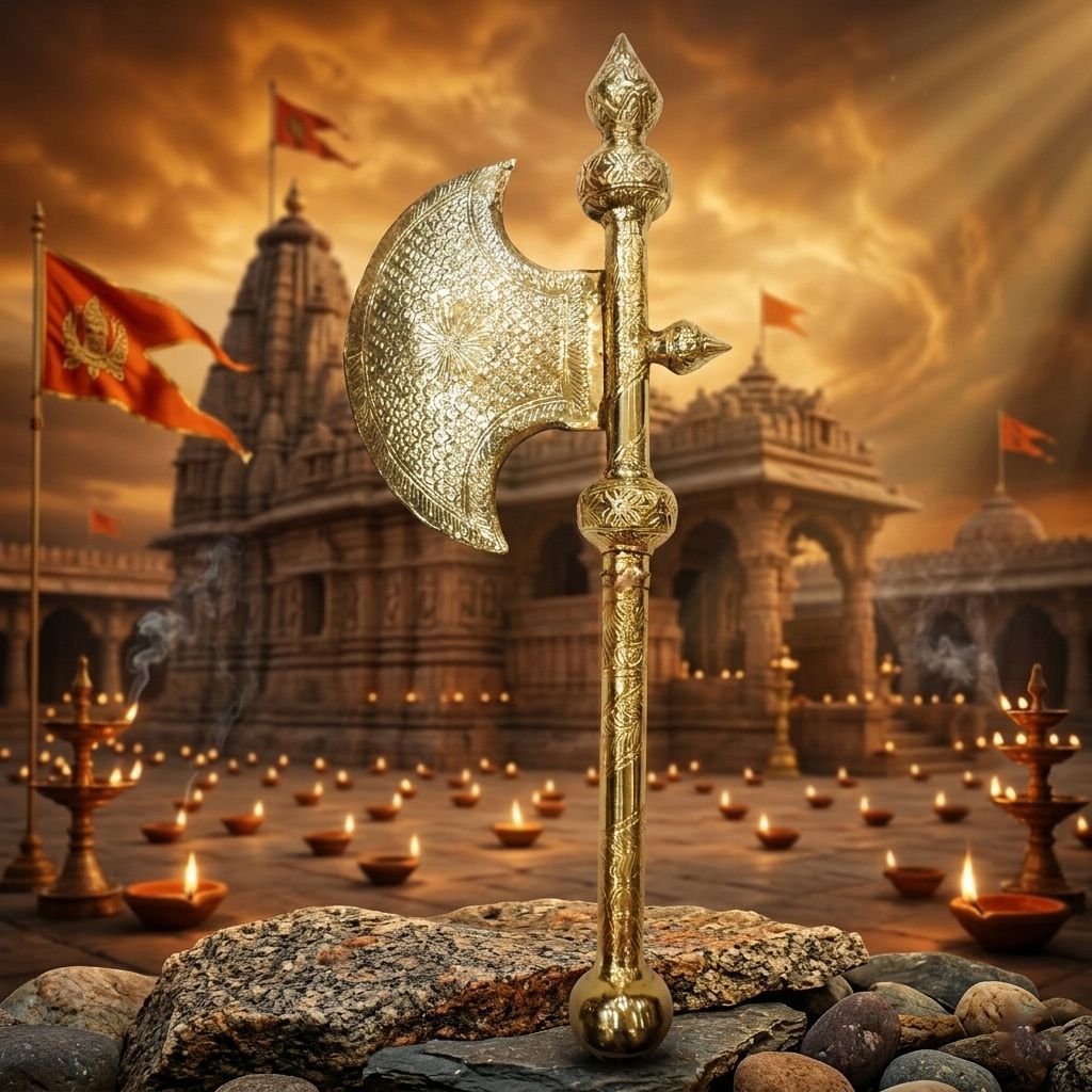 Solid Brass Bhagwan Parshuram Farsa | Hindu God Axe for Temple & Puja, Height : 33.5 Inch (ZMAS650 F)