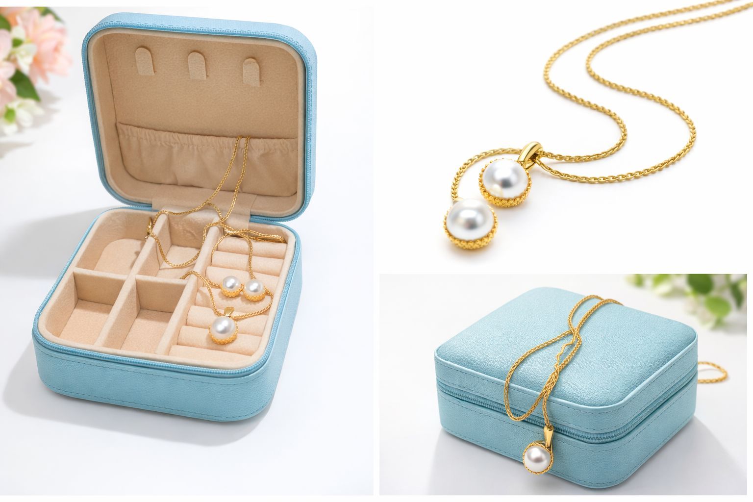 Minimal Pearl Pendant & Earrings with Jewellery Box