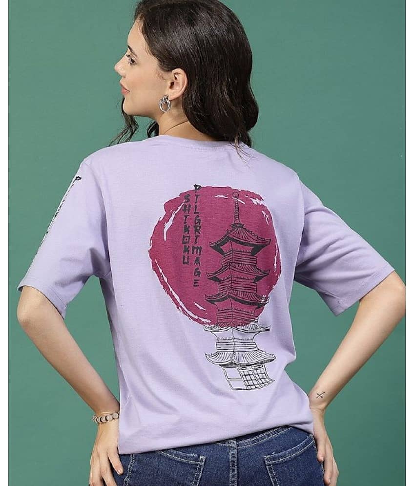 Rigo Women Cotton Printed Oversized Fit Round Neck T-Shirt ( Black )