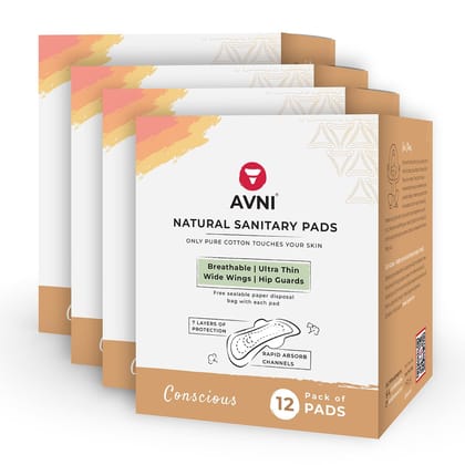 Avni Natural Ultra - Thin Rash Free Cotton Sanitary Pads | Pad Quad Combo - 12 X 4 (48 pads) | Suitable For Normal-Sensitive Skin for Women Avni Natural Ultra - Thin Rash Free Cotton Sanitary Pads | Pad Quad Combo - 12 X 4 (48 pads) | Suitable For Normal-Sensitive Skin for Women