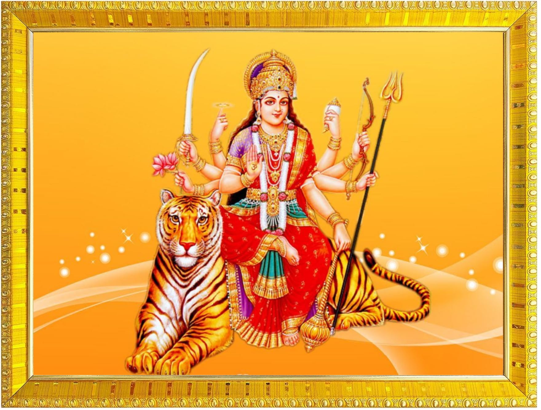 NOKKES Sherawali maa veshno maa durga maa photo Golden 5X7 Inch Photo Frame_AQW2