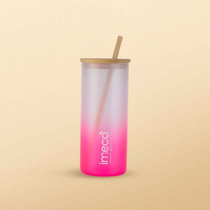 IMECO ECO LYTE Gradient Glass Sipper with Straw (Pink, 600 ml) | Durable Borosilicate Glass | Daily Hydration & Travel
