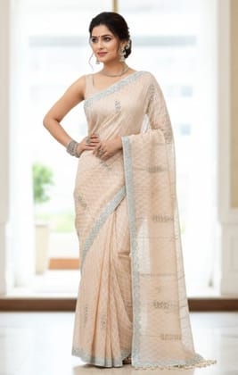 Net Sarees with moti work  | Attached blouse