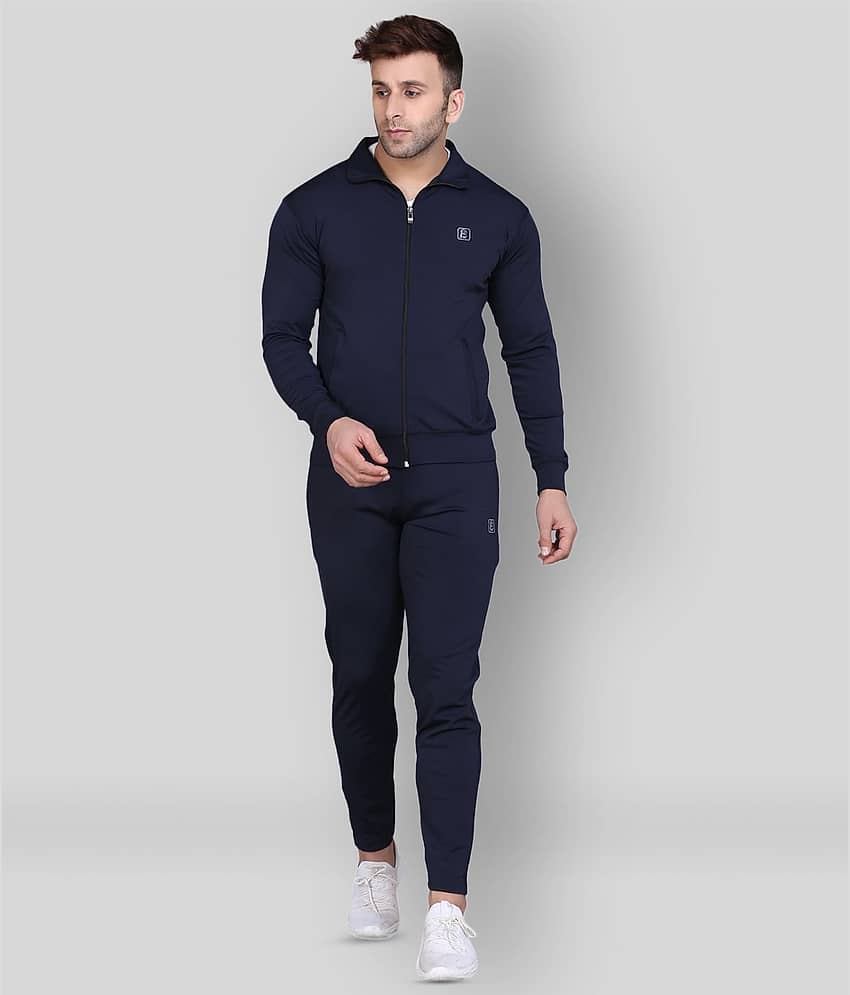 PRAUME - Navy Blue Polyester Slim Fit Solid Men's Sports Tracksuit ( Pack of 1 )