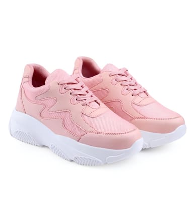 Womens Casual Mesh Printed Lace-Ups Shoes Size 4 (Pink)
