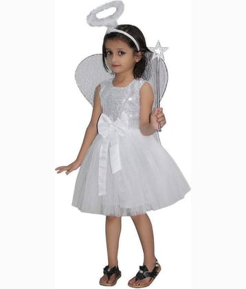 Kaku Fancy Dresses Angel Costume -White, 7-8 Years, For Girls
