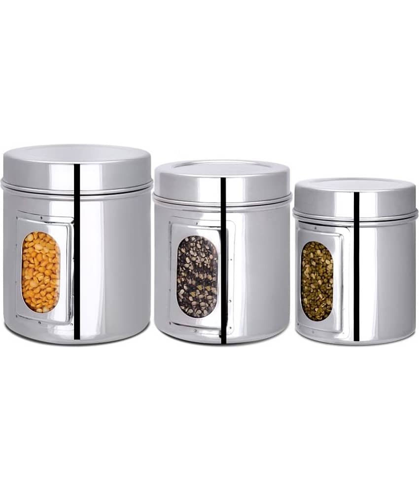 HomePro - Steel Canister Steel Silver Dal Container ( Set of 3 )