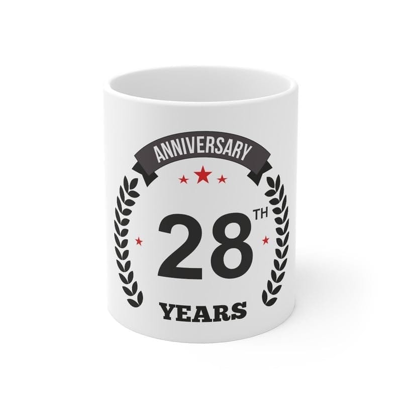 DARSHANS Ceramic 28th Anniversary Printed Coffee Mug (Color: White, Capacity:330ml)