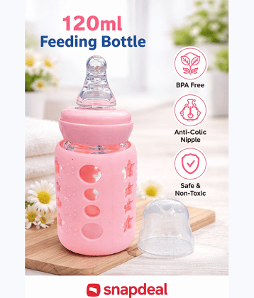 BBYARAJ Premium 120ml Anti-Colic Baby Feeding Bottle Multicolour Glass Water Bottle 150 mL ( Set of 1 )