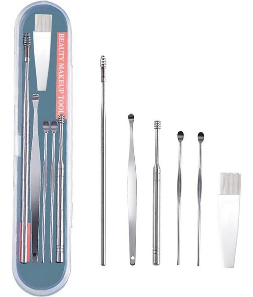 TISYAA Stainless Steel Effective Ear Wax Cleaner Kit with a Storage Box (Silver) | Remover Tool | Comfortable Ear Wax Picker | Ear Wax Cleaner for Baby and Adults | Hygiene Essentials (Pick 6 Pcs) - Pack of 1