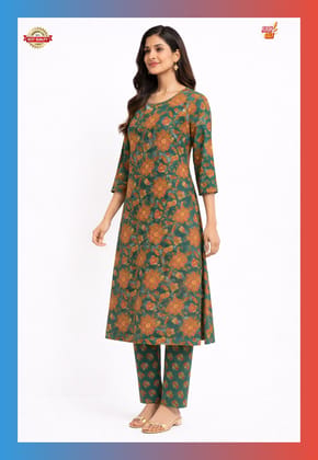 Women Cotton Printed Straight Kurti Pant Set | Floral Printed Kurta with Pant | Casual Daily Wear Ethnic Kurti Set for Women Women Cotton Printed Straight Kurti Pant Set | Floral Printed Kurta with Pant | Casual Daily Wear Ethnic Kurti Set for Women