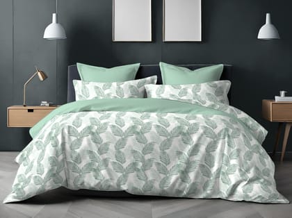 Alangrahaa Nira 140 TC 100% Cotton Flat Bedsheet for Double Bed, Queen Size Bed Sheet,1 Flat Sheet (2.29"x2.5") & 2 Pillow Covers (46cm x68cm) Bedding Set Palm Whisper