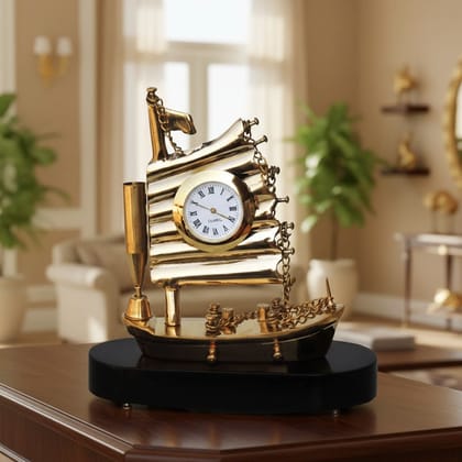 Brass & Wood Ship Clock Small Showpiece | Nautical Vintage Table Décor, Height : 5.5 Inch (ZMAS111 A)