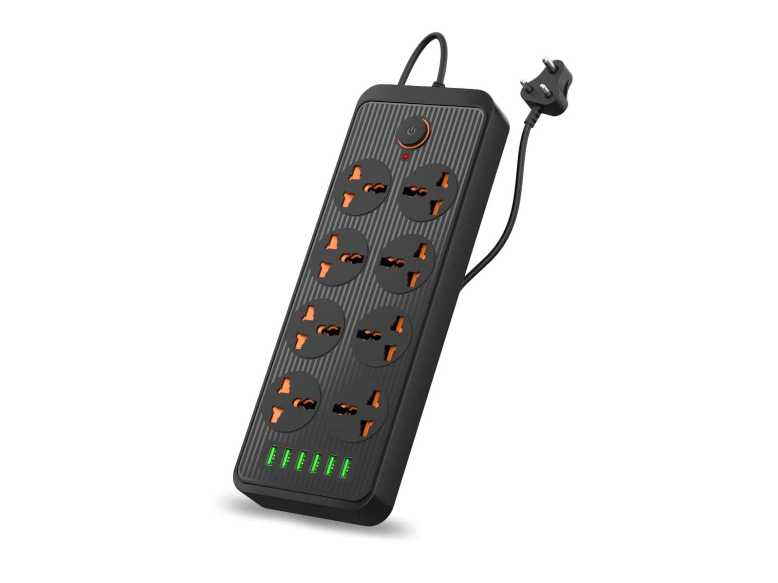 Portronics Power Plate 7 with 6 USB Port + 8 Power Sockets Power Strip Extension Board with 2500W, 3Mtr Cord Length, 2.1A USB Output (Black), 250 Volts