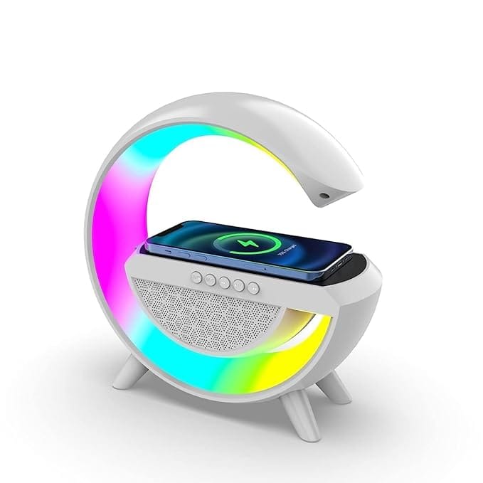 LastN Multifunctional Google Speaker Wireless Charger Speaker 15 Watt Fast Charging Speaker Atmosphere Lamp with Bluetooth Speaker FM Radio 6 RGB Music sync Lighting Mode