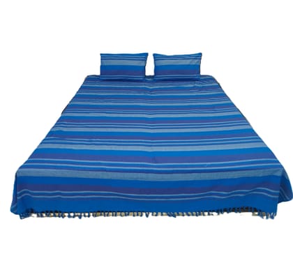 Dhaga Vishwas Ka Handloom Cotton Blue Bedsheet with Pillow Covers Dhaga Vishwas Ka Handloom Cotton Blue Bedsheet with Pillow Covers