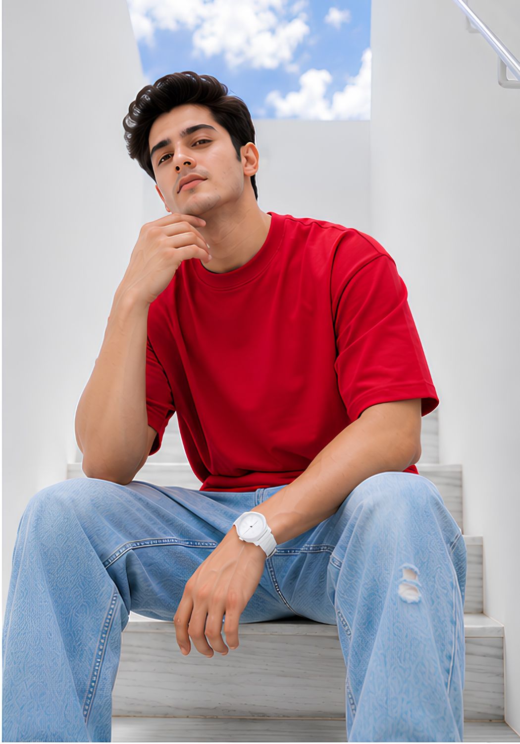 Hue Nox Men's Red Plain Oversized T-Shirt
