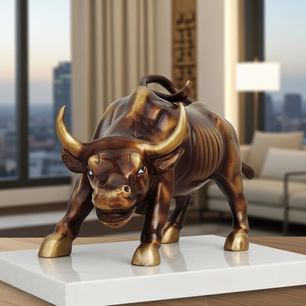 Brass Showpiece Bull Statue Medium With Antique Finish, Height : 8 Inch (BSMAS728 B)