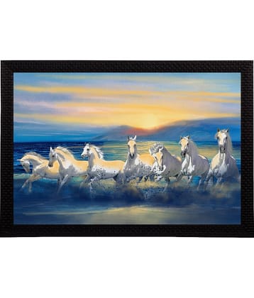 eCraftIndia Blue & Yellow 7 Lucky Running Horses Satin Matt Texture UV Wall Painting