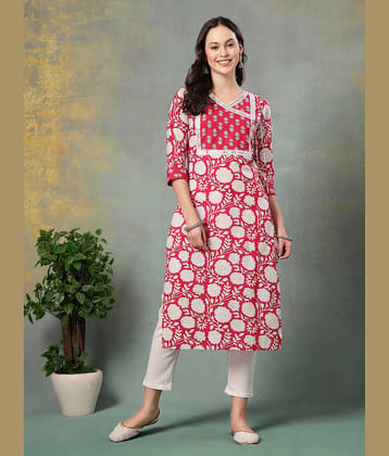 GOD BLESS Women Cotton Printed Straight Kurti ( Pink )