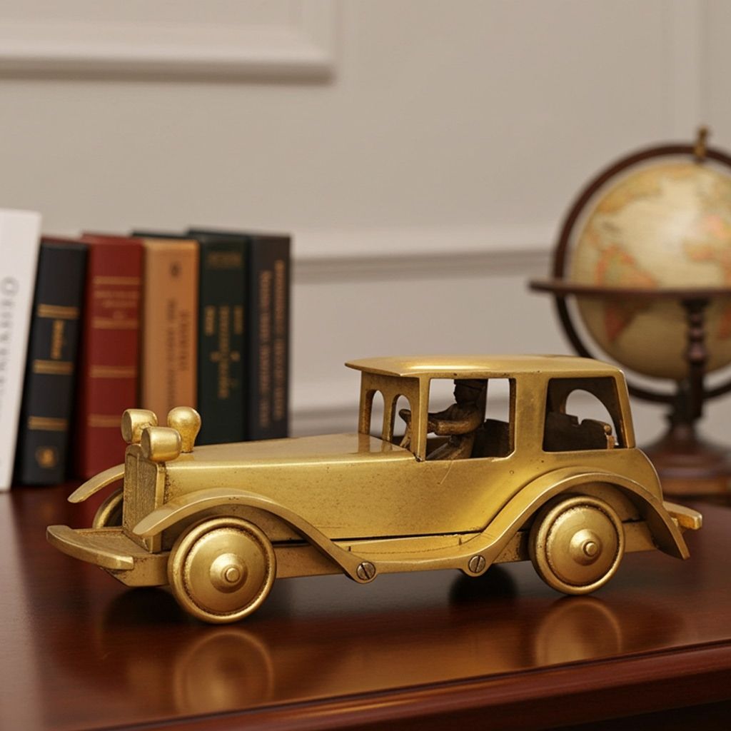 Brass Showpiece Children Playing Car (BSMAS1725 E)