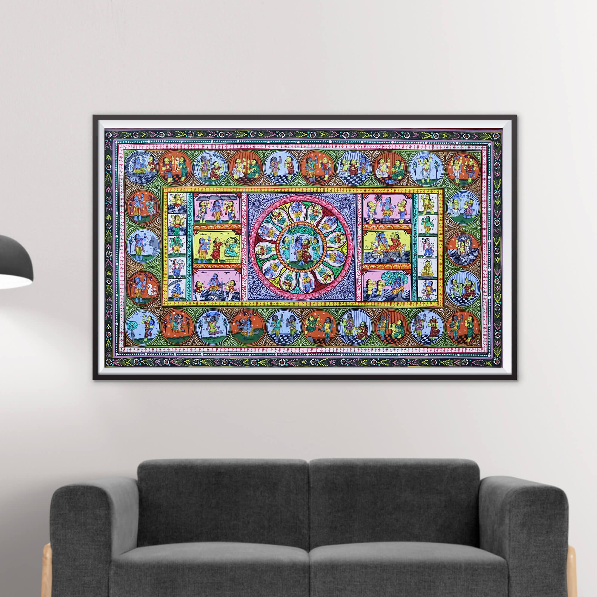 Patta Painting of Krishna Leela along with Vishnu Dasavatara