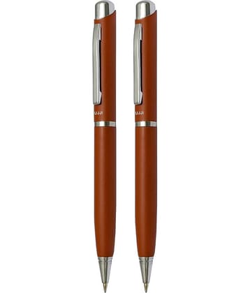 UJJi Metal Tan Colour Twist Mechanism Pack of 2pcs (Blue Ink) Ball Pen