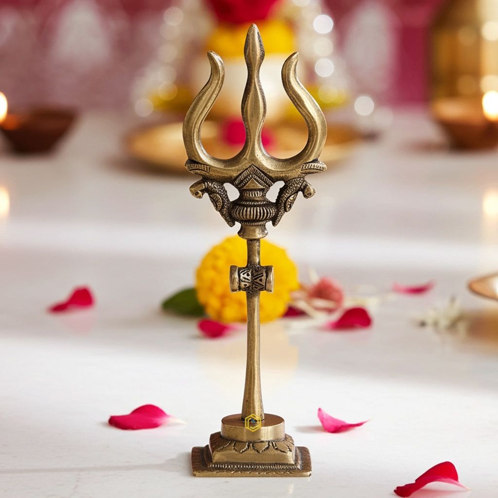Brass Trishul No. 0, Height : 5.8 Inch (ZMAS138 B)